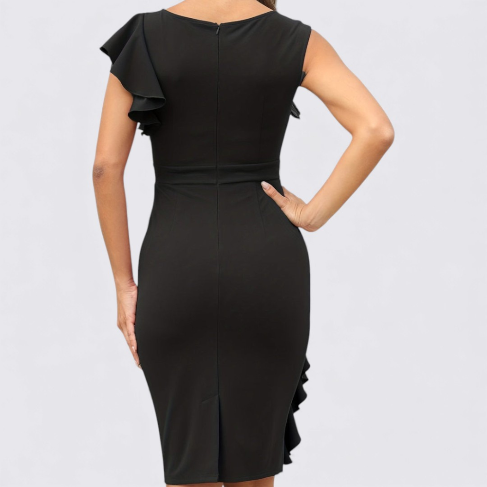 Ladies' Shift Dress with Ruffles – Tailored Fit – Short Sleeve Elegant Dress