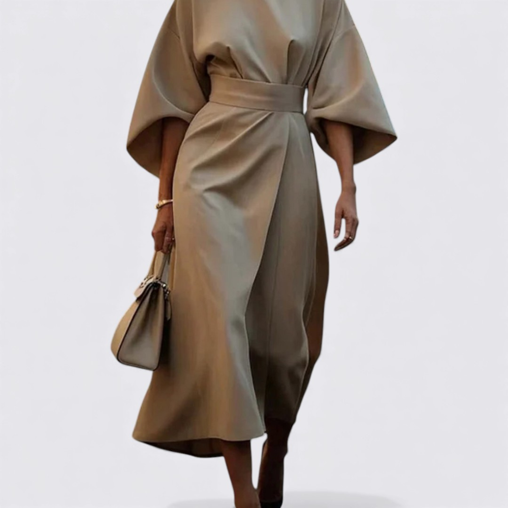 Women's Dress with Belt – Round Neck Dress – Loose Fit