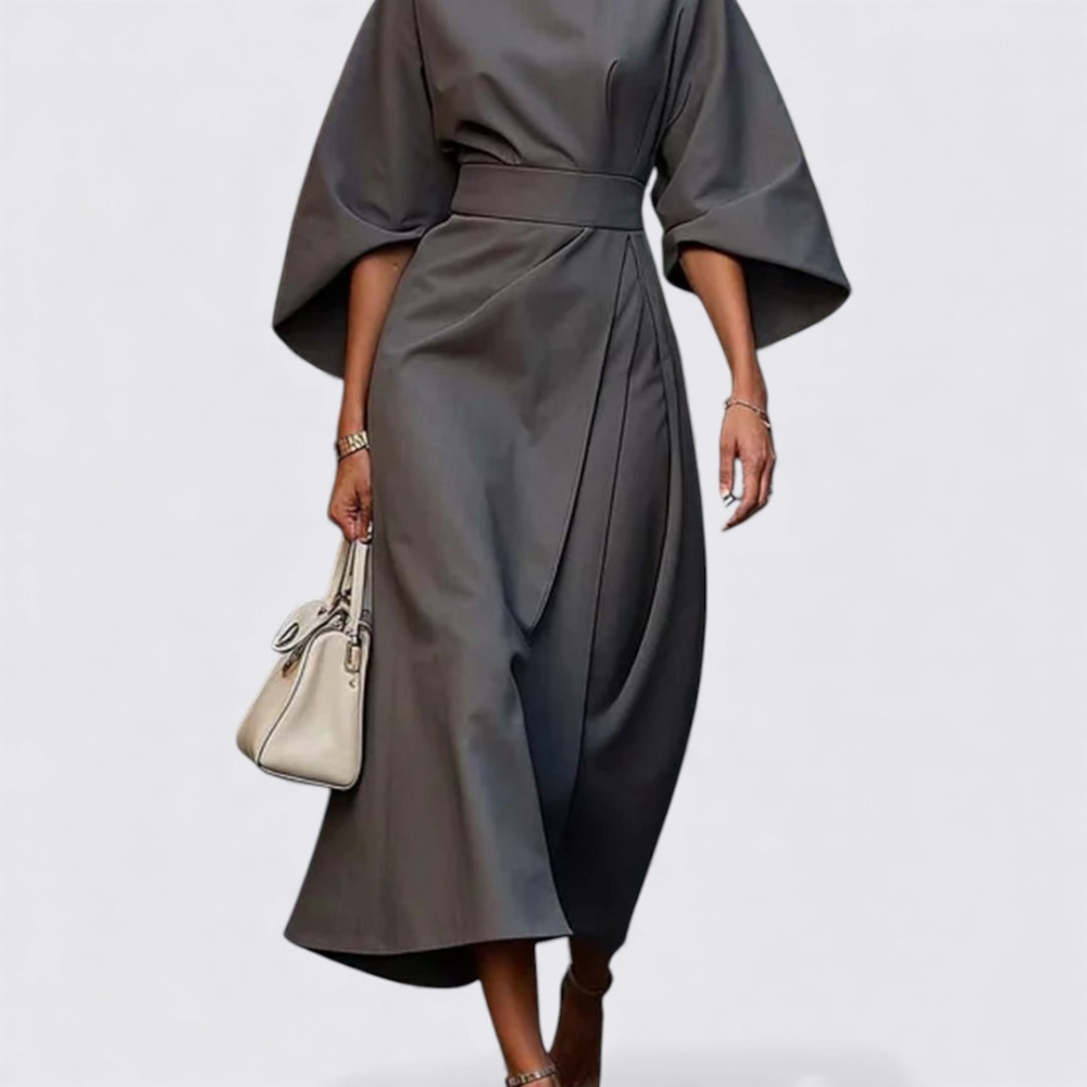 Women's Dress with Belt – Round Neck Dress – Loose Fit