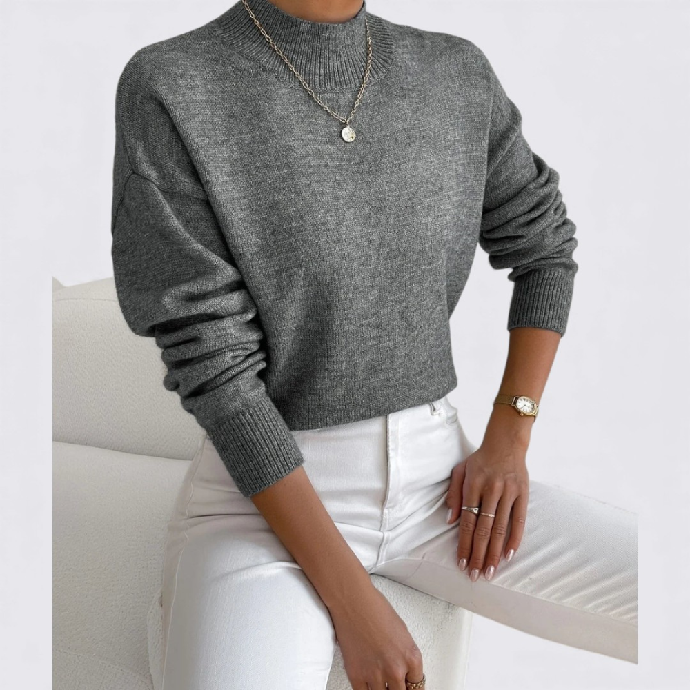 Women's Top with Stand-Up Collar – Long Sleeve Top – Classic Cut