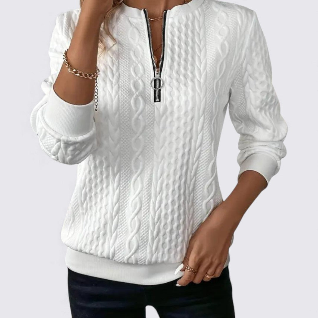 Ladies' Zip Neck Jumper – Long Sleeve – Textured Fabric
