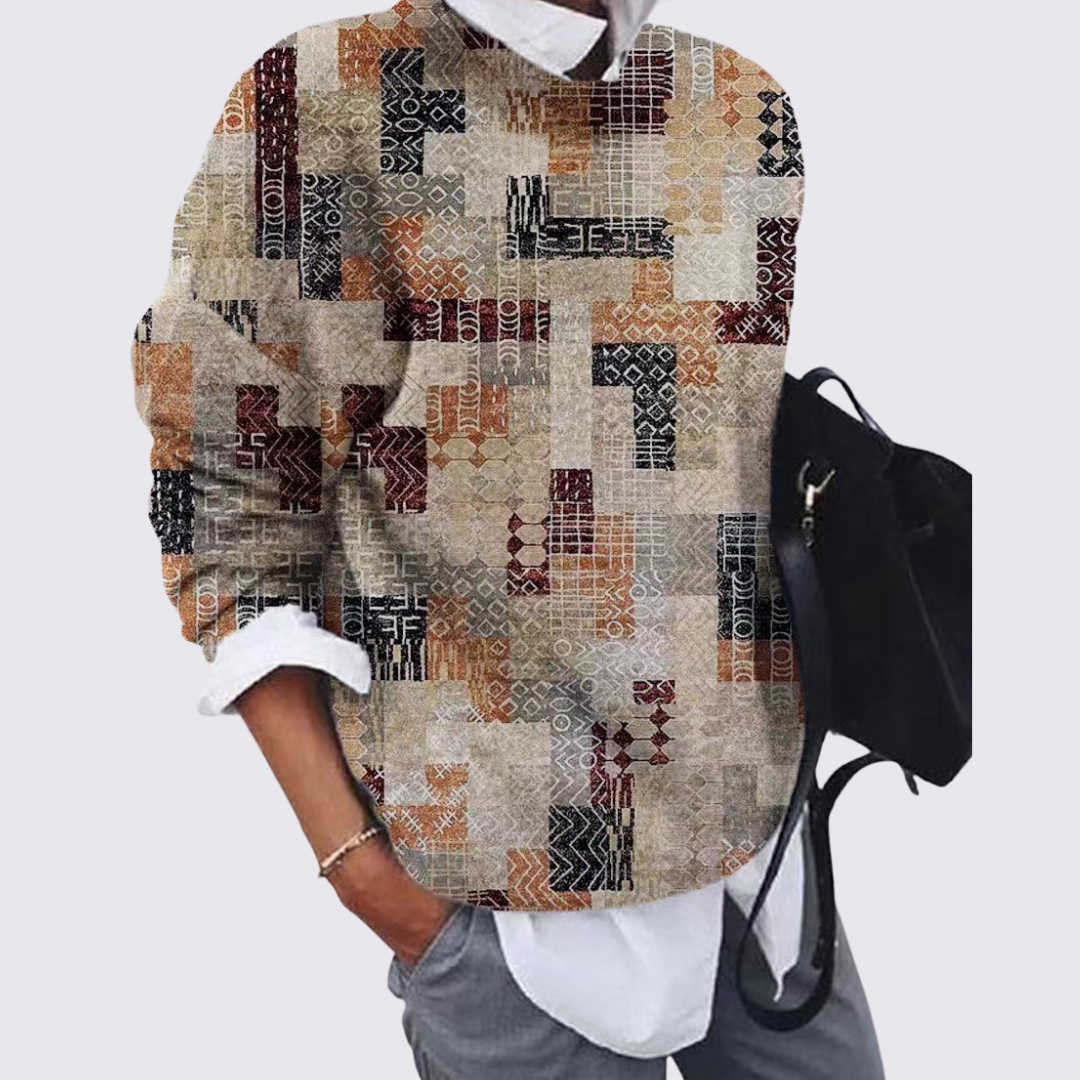 Ladies' Jumper with Round Neck – Knitted Jumper – Patchwork Pattern