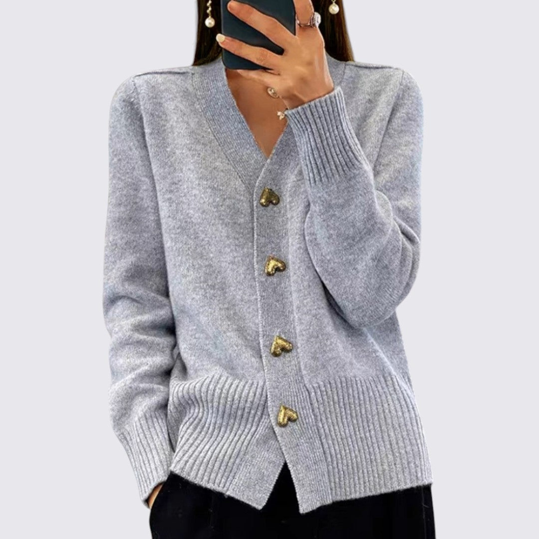 Ladies' Cardigan with Button Placket – V-Neck Knitted Cardigan
