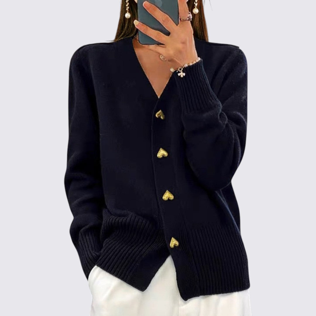 Ladies' Cardigan with Button Placket – V-Neck Knitted Cardigan