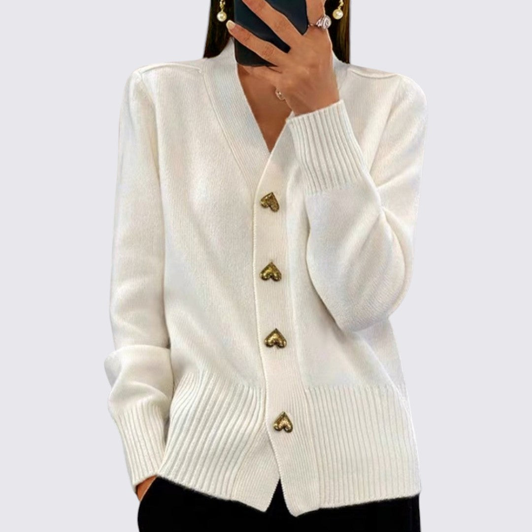 Ladies' Cardigan with Button Placket – V-Neck Knitted Cardigan