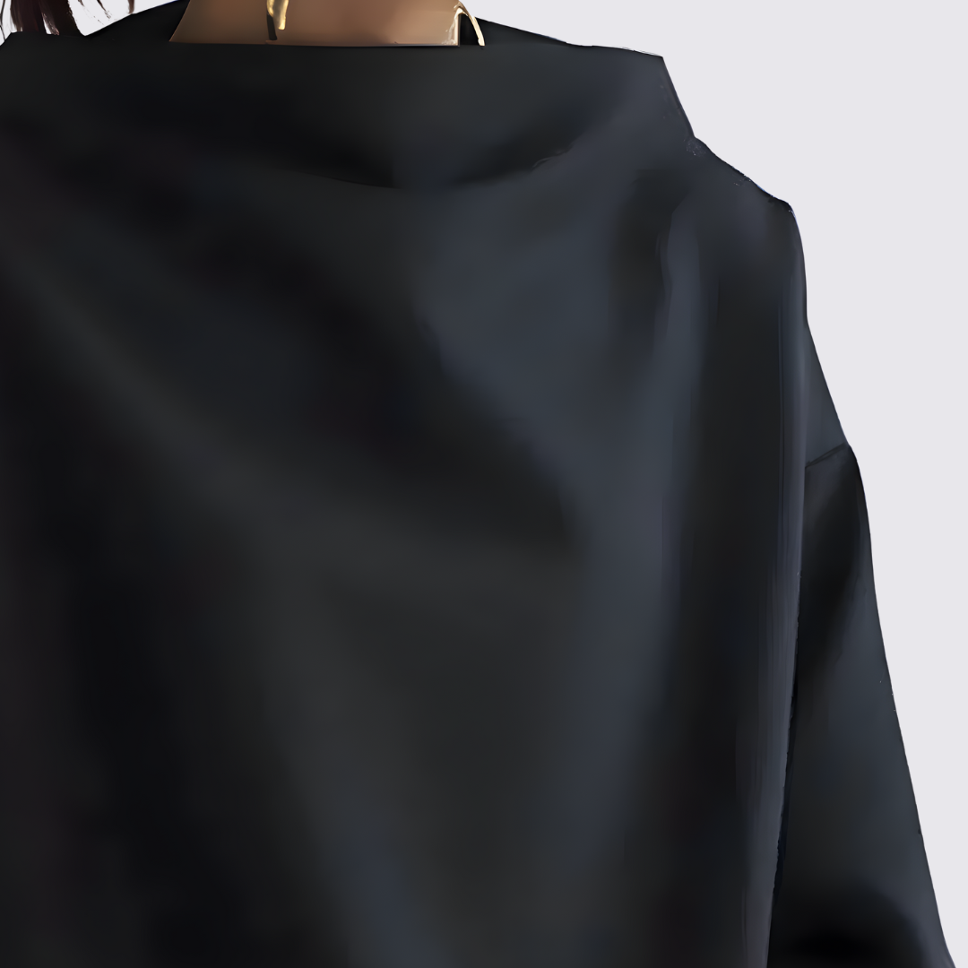 Women's Blouse with Oversized Cut - Long Sleeve Blouse - Wide Neckline