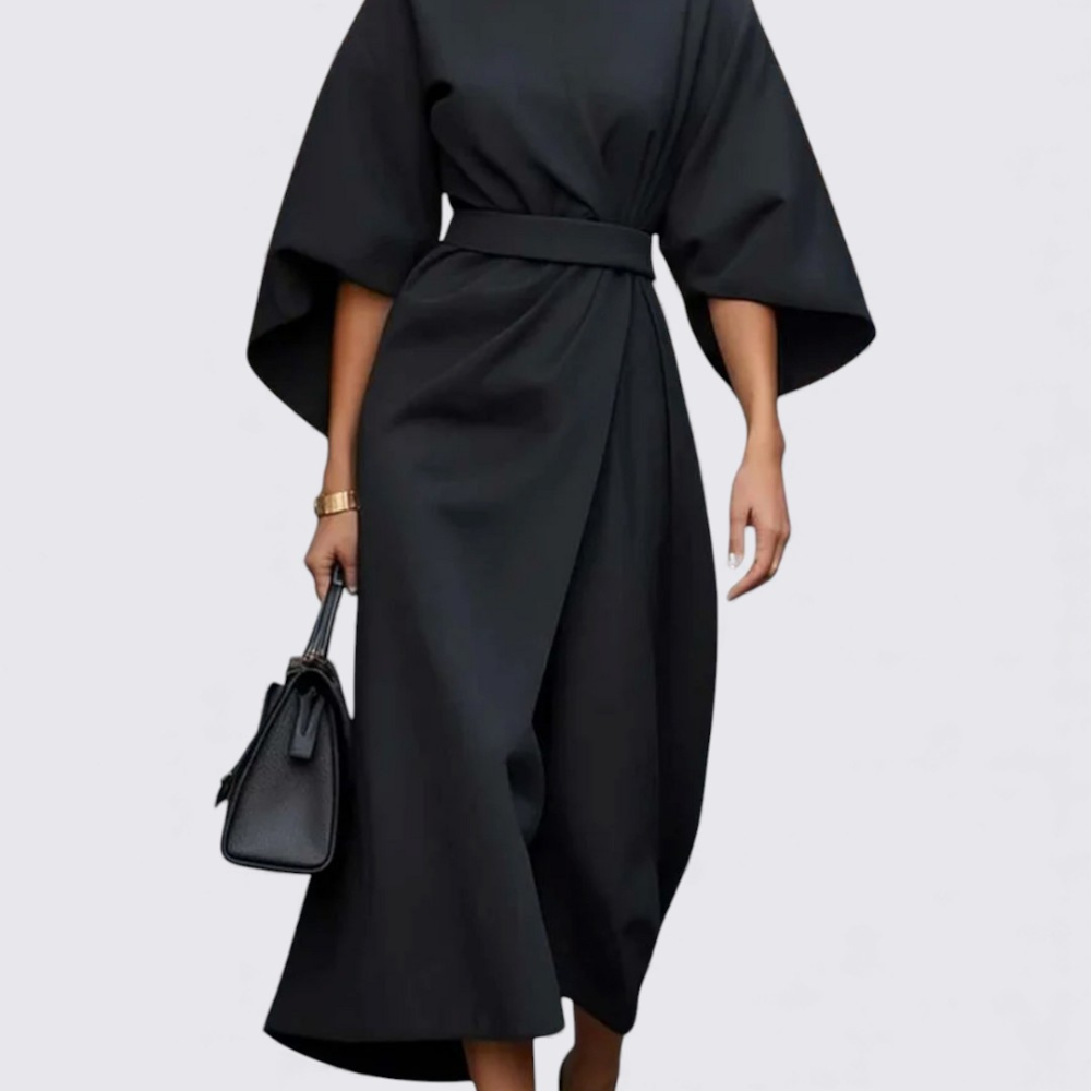 Women's Dress with Belt – Round Neck Dress – Loose Fit