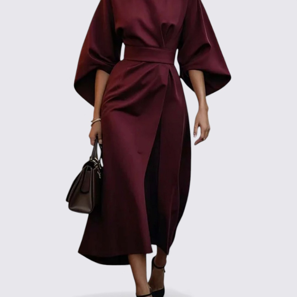 Women's Dress with Belt – Round Neck Dress – Loose Fit