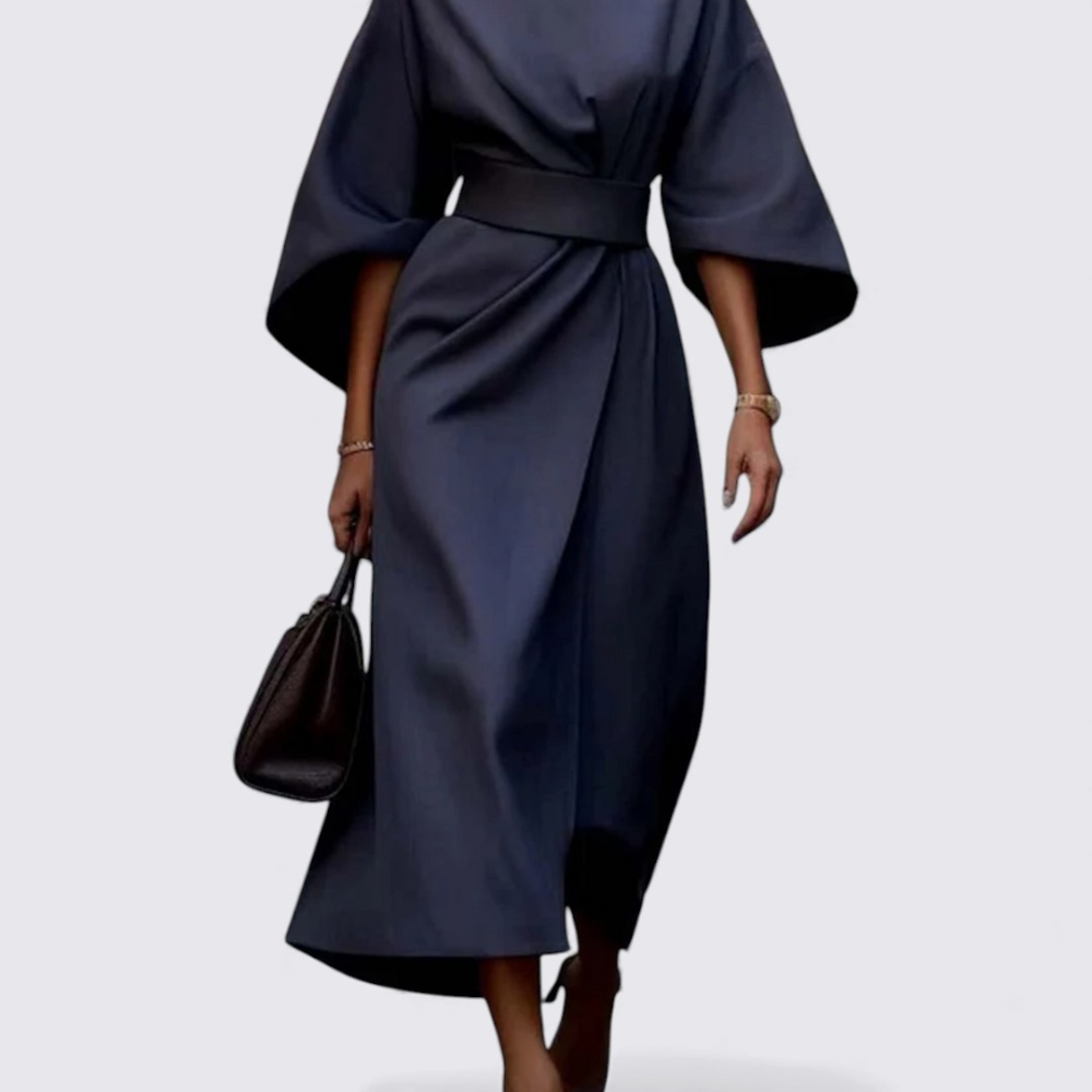 Women's Dress with Belt – Round Neck Dress – Loose Fit