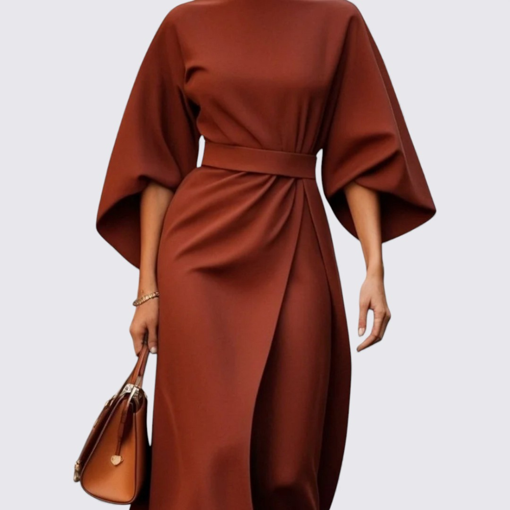 Women's Dress with Belt – Round Neck Dress – Loose Fit