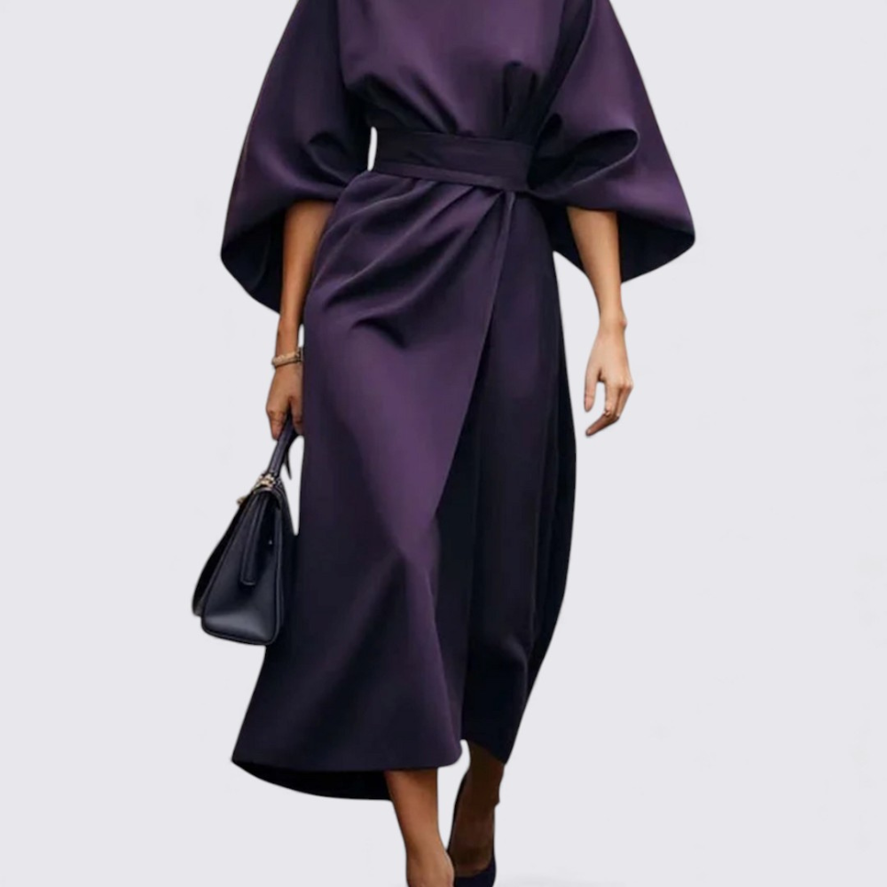 Women's Dress with Belt – Round Neck Dress – Loose Fit