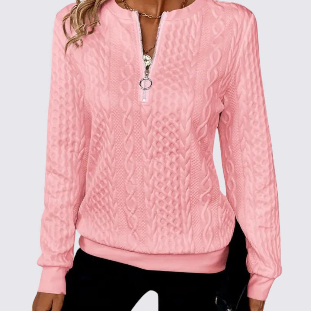 Ladies' Zip Neck Jumper – Long Sleeve – Textured Fabric