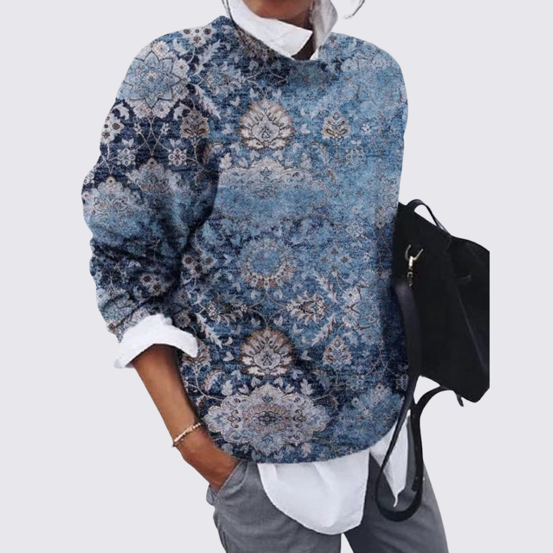 Ladies' Jumper with Round Neck – Knitted Jumper – Patchwork Pattern