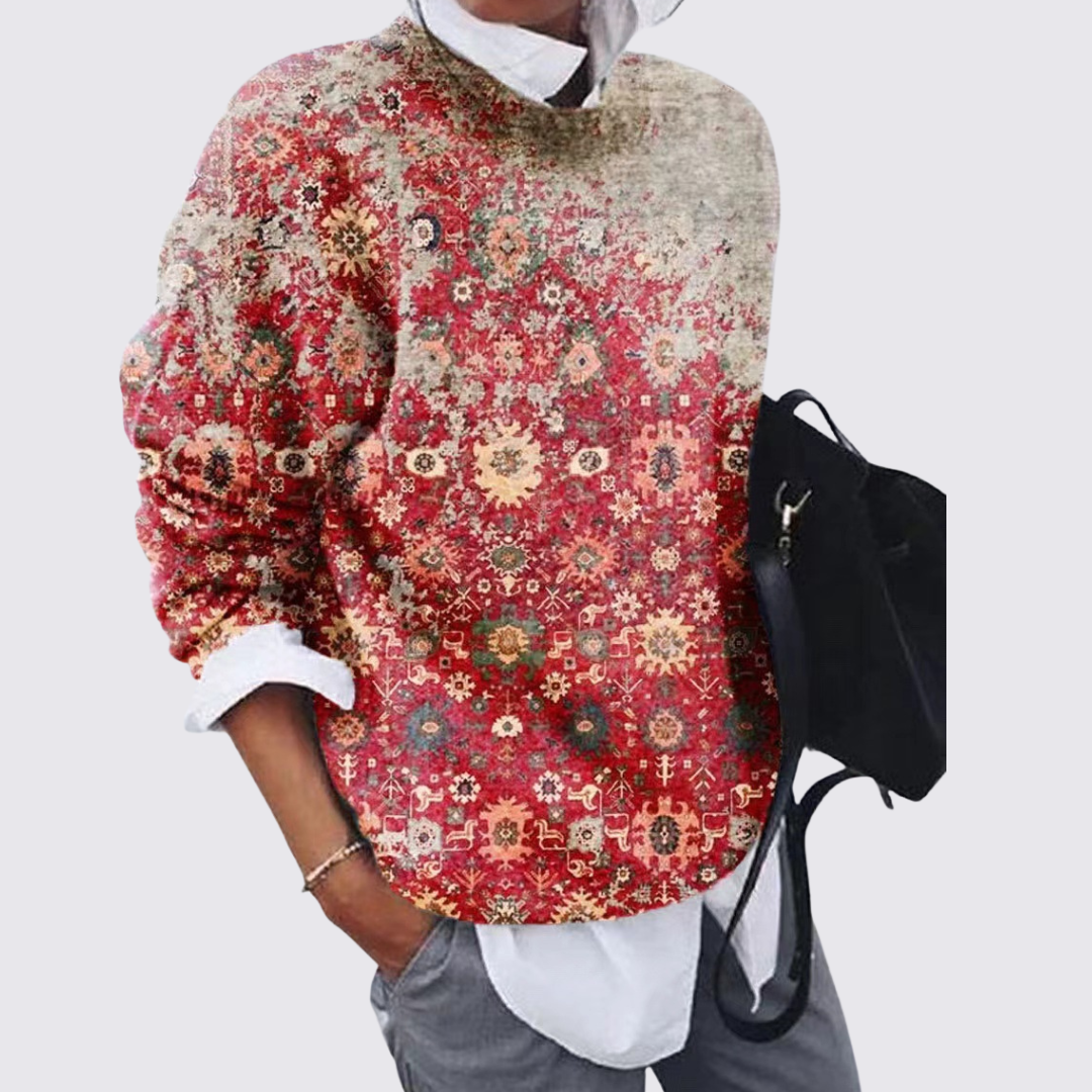 Ladies' Jumper with Round Neck – Knitted Jumper – Patchwork Pattern