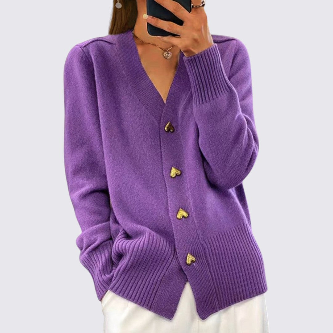 Ladies' Cardigan with Button Placket – V-Neck Knitted Cardigan