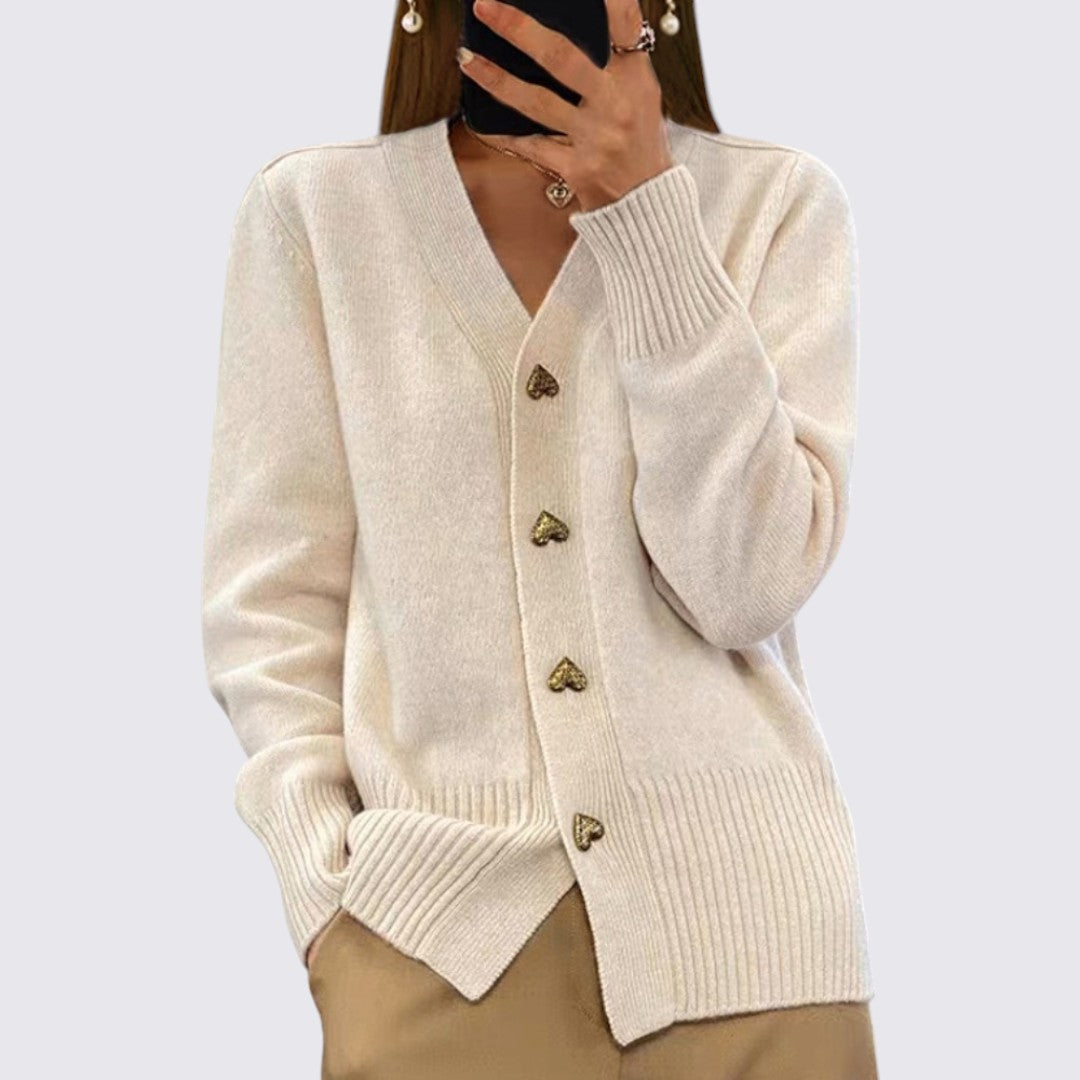 Ladies' Cardigan with Button Placket – V-Neck Knitted Cardigan